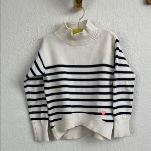 Crew Cuts J Crew Girls' Mockneck Sweater in Stripe Embroidered Heart Fisherman